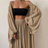 Lantern Sleeve Cardigan & Wide-Leg Set