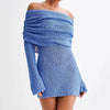 Spring Summer Knitted Dress Elegant Party Boat Neck Dress