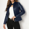 Faux Leather Stand Collar Blazer