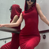 Chic Red Hooded Sleeveless Maxi Dress