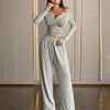 V-Neck Top & Wide-Leg Pants Set