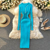 Autumn And Winter Design Sense Belt Waist Slimming Hollow Stripes Slim Fit Dress