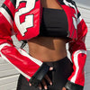 Red Faux Leather Bomber Jacket
