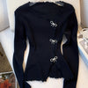 Bowknot Lettuce Trim Knit Sweater