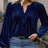 Solid V-Neck Button Detail Blouse