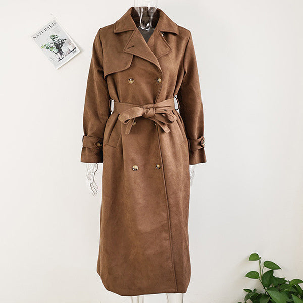 Double Breasted Suede Long Coat