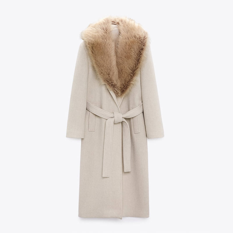 Fur Collar Long Woolen Coat Women
