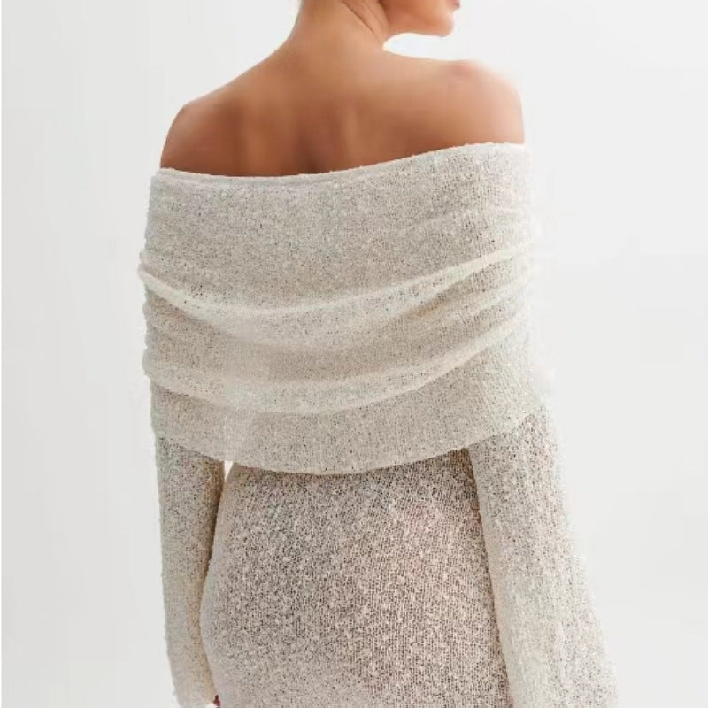 Spring Summer Knitted Dress Elegant Party Boat Neck Dress