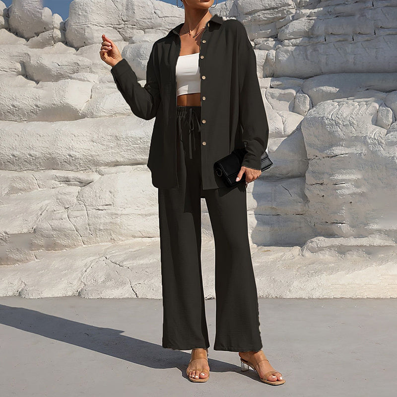 Lapel Button-Up Pants Set