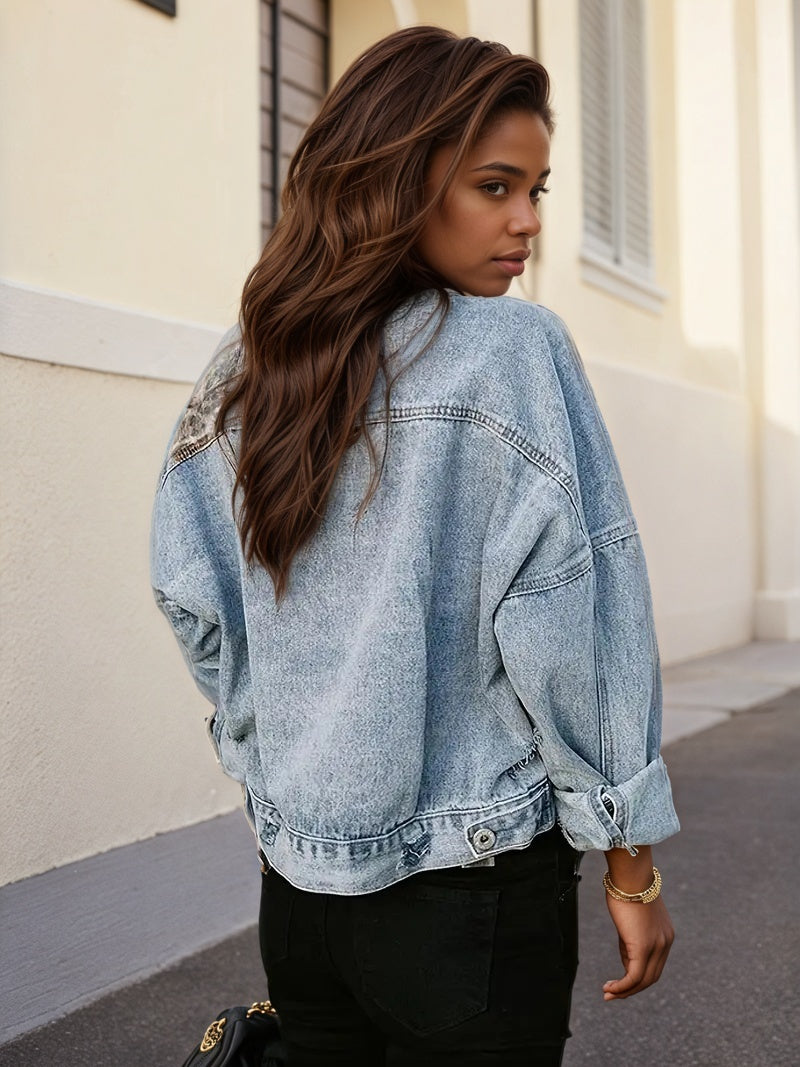 Leopard Patch Denim Jacket