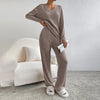 V-Neck Ribbed Top & Straight Leg Pants Set