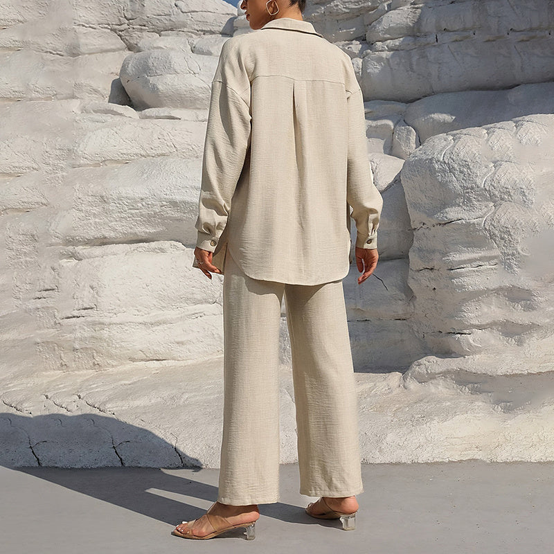 Lapel Button-Up Pants Set
