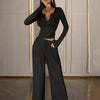V-Neck Top & Wide-Leg Pants Set