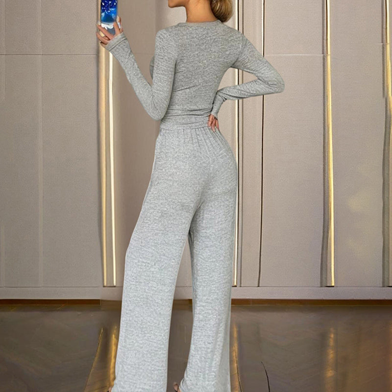 V-Neck Top & Wide-Leg Pants Set