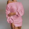 Off Shoulder Knitted Sweater Dress Autumn  Winter Loose Long Sleeve