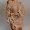 Off Shoulder Knitted Sweater Dress Autumn  Winter Loose Long Sleeve