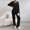 V-Neck Ribbed Top & Straight Leg Pants Set