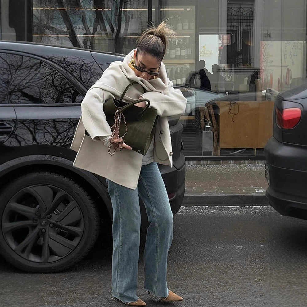 Scarf Collar Woolen Coat