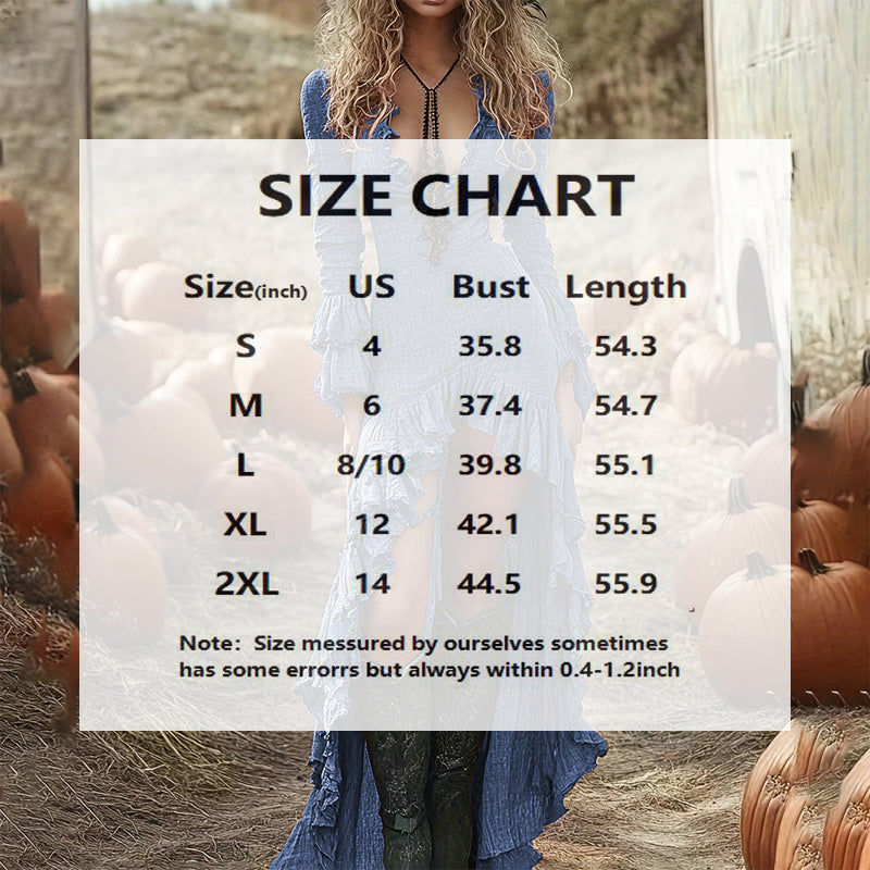 Deep V-Neck Long Sleeve Ruffled Dress