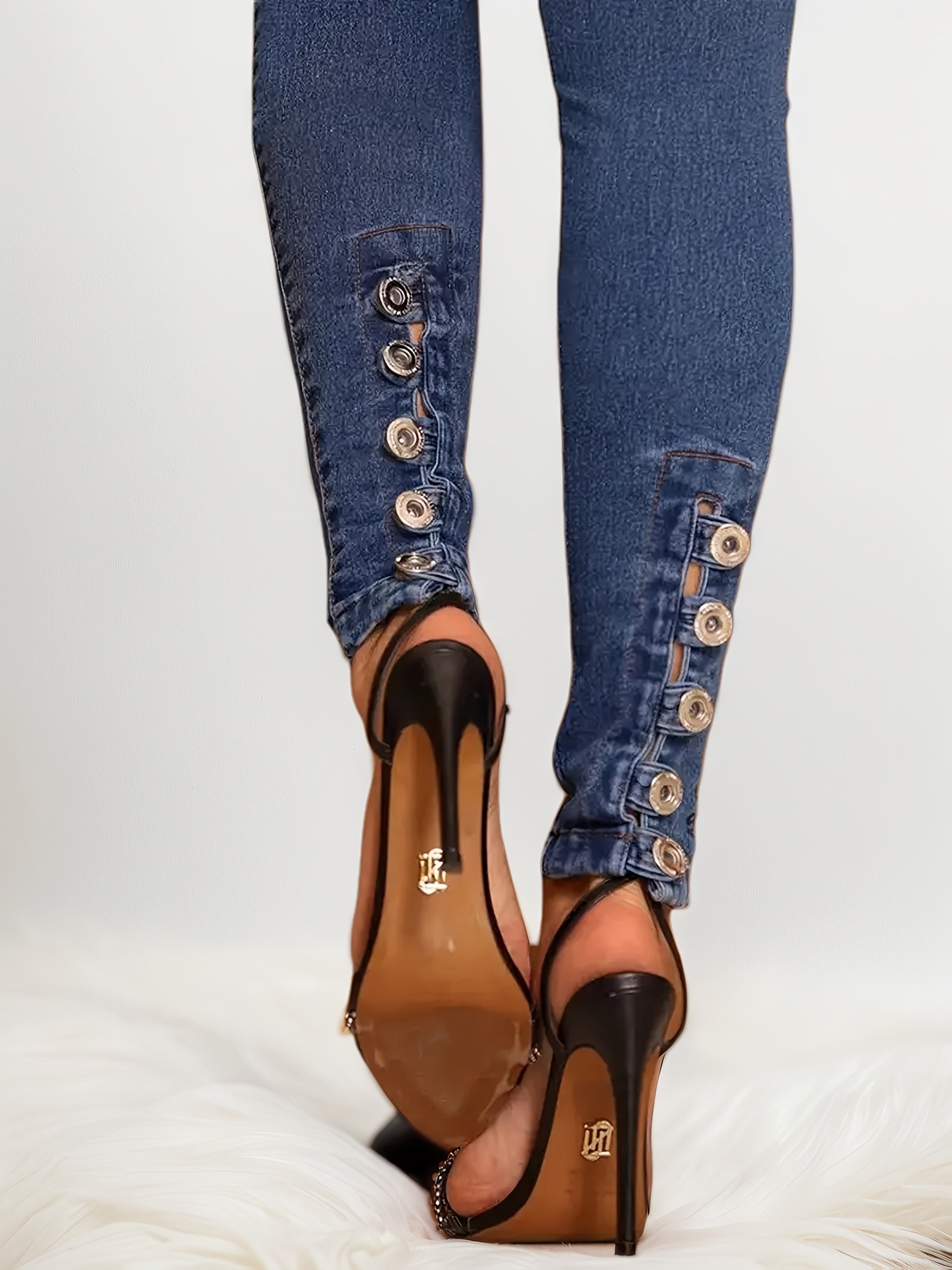 High-Waisted Faux Button Denim Pants