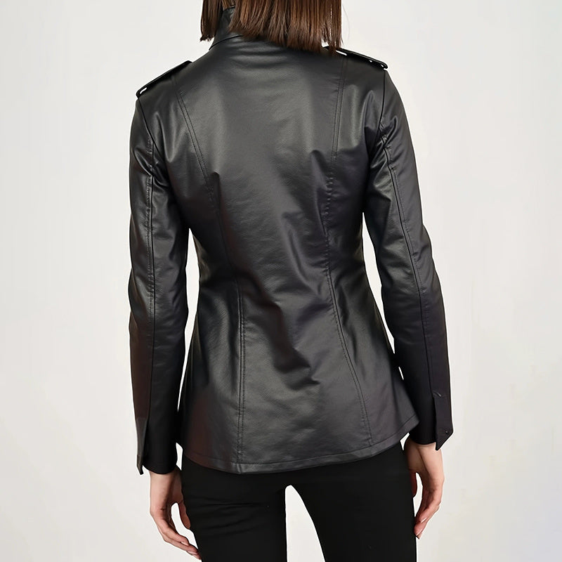 PU Leather Mid-Length Jacket