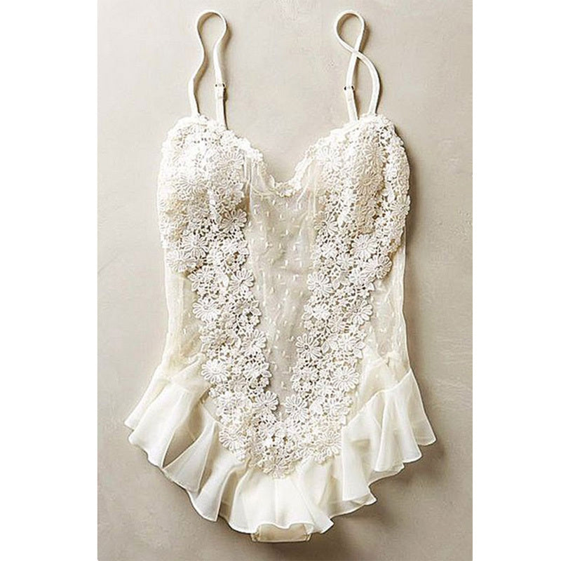 Elegant Lace Lace-Trim Nightdress | Soft Sheer Sleepwear Slip Dress