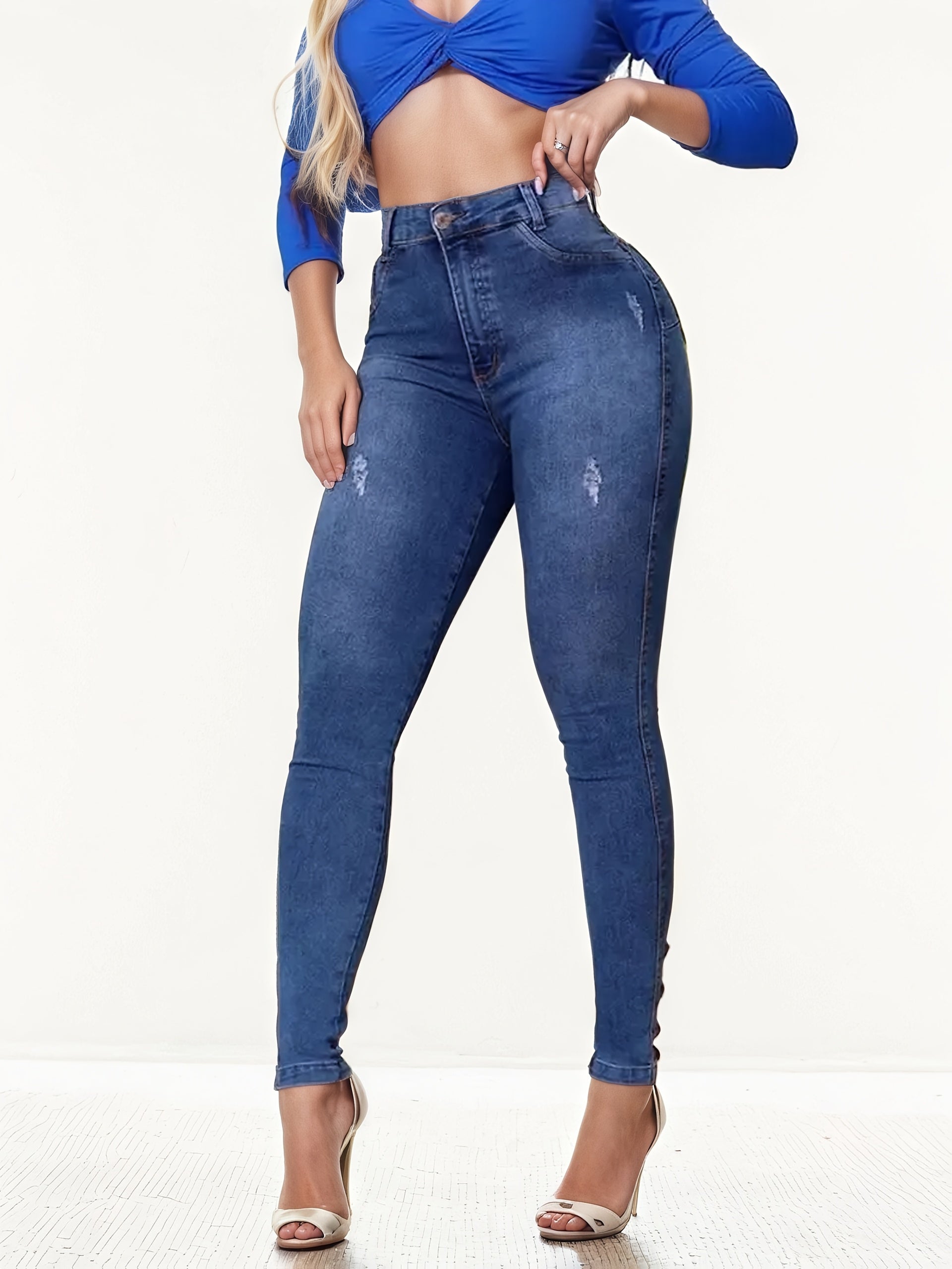 High-Waisted Faux Button Denim Pants
