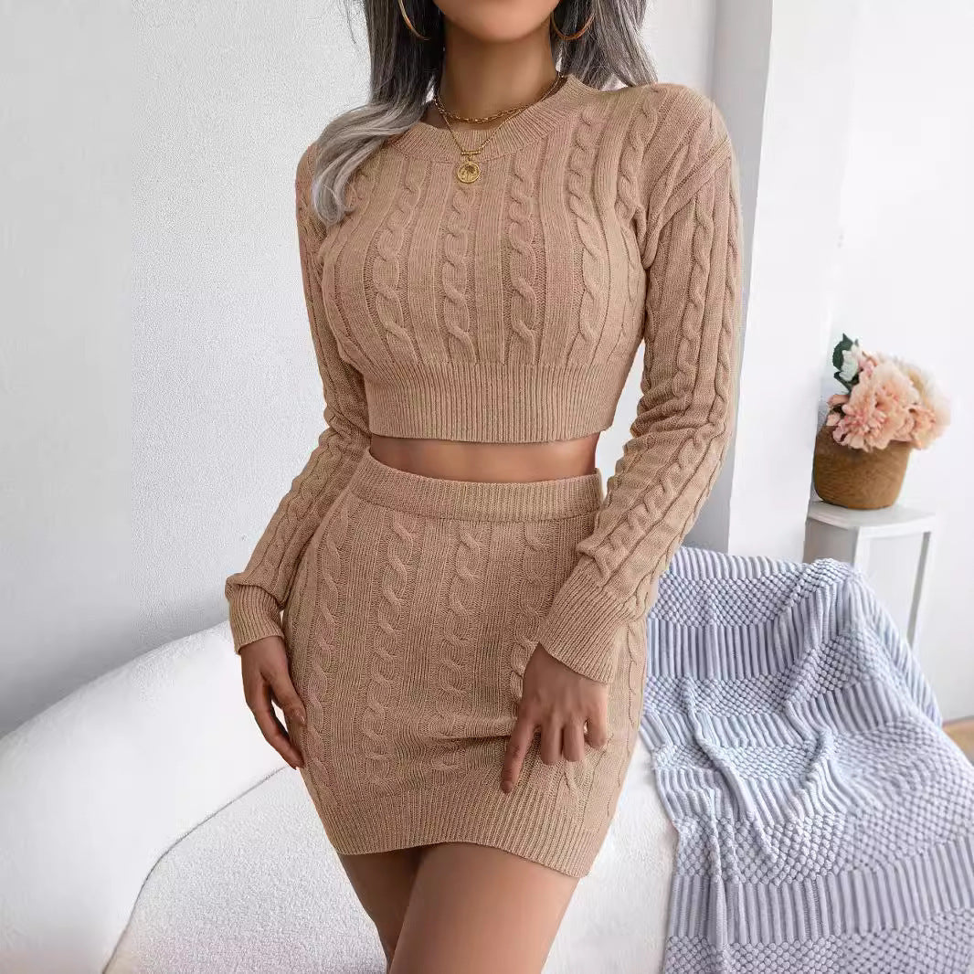 Twisted Knit Crop Sweater & Fitted Skirt Set | Soft Ribbed Two-Piece Outfit