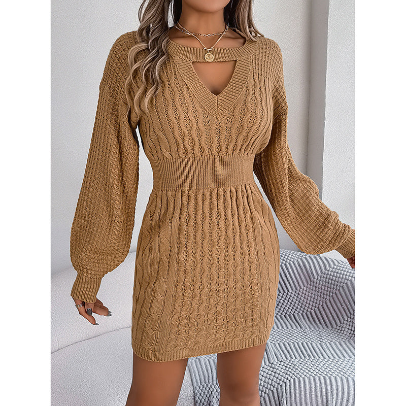 Ribbed Long Sleeve Cut-Out Mini Dress
