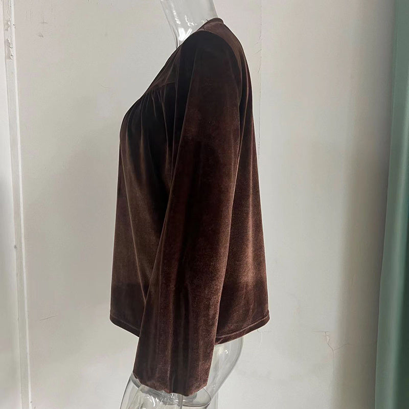 Solid V-Neck Button Detail Blouse