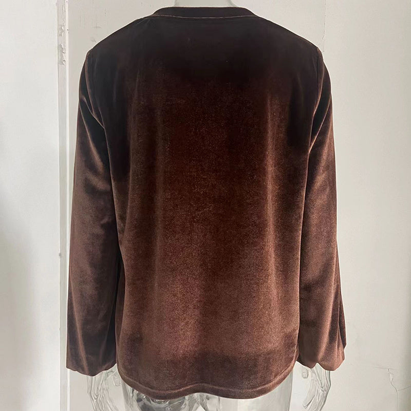 Solid V-Neck Button Detail Blouse