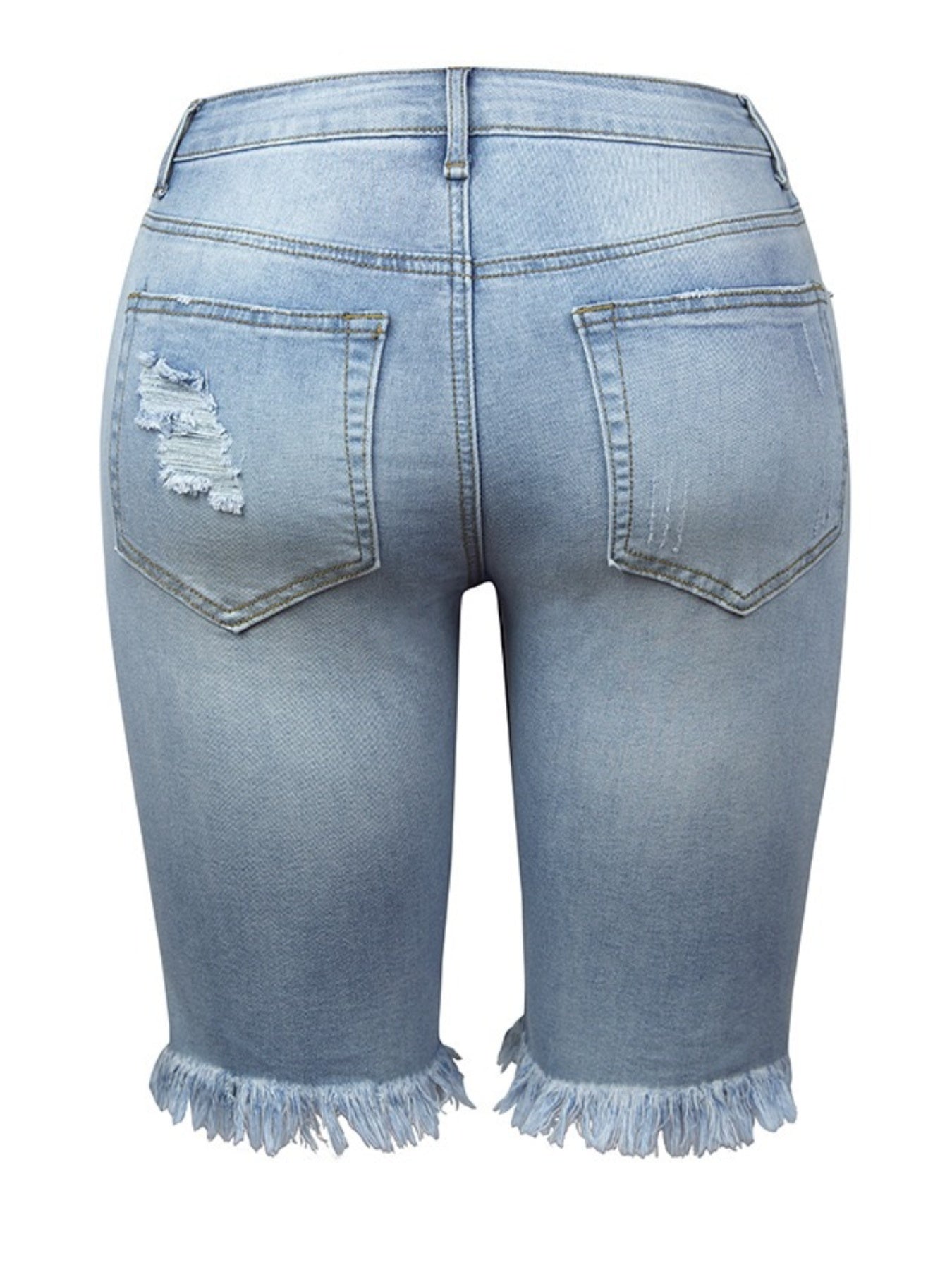 Ripped Denim Quarter-Length Shorts
