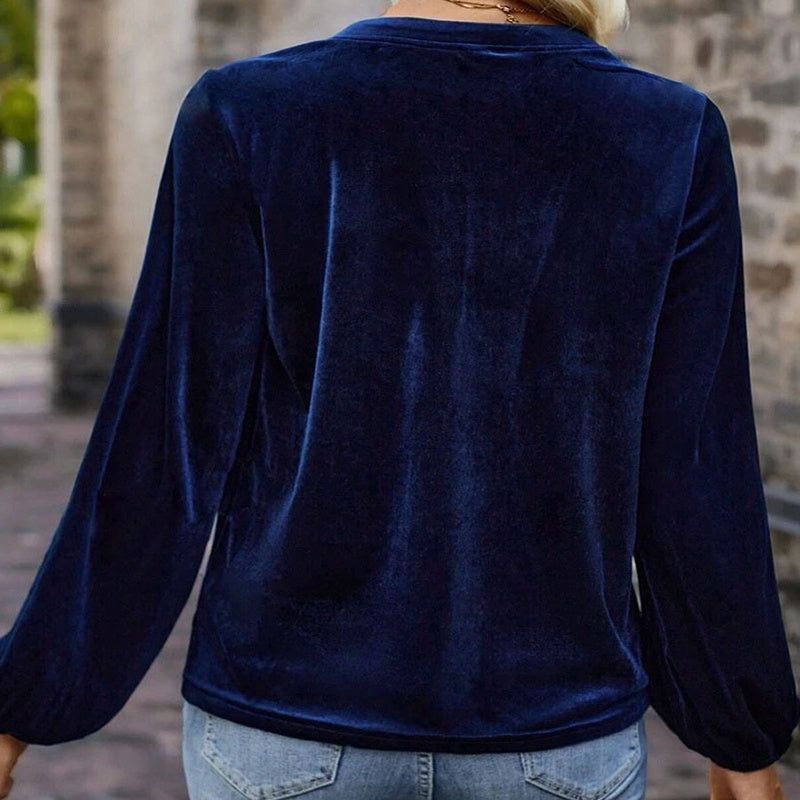 Solid V-Neck Button Detail Blouse