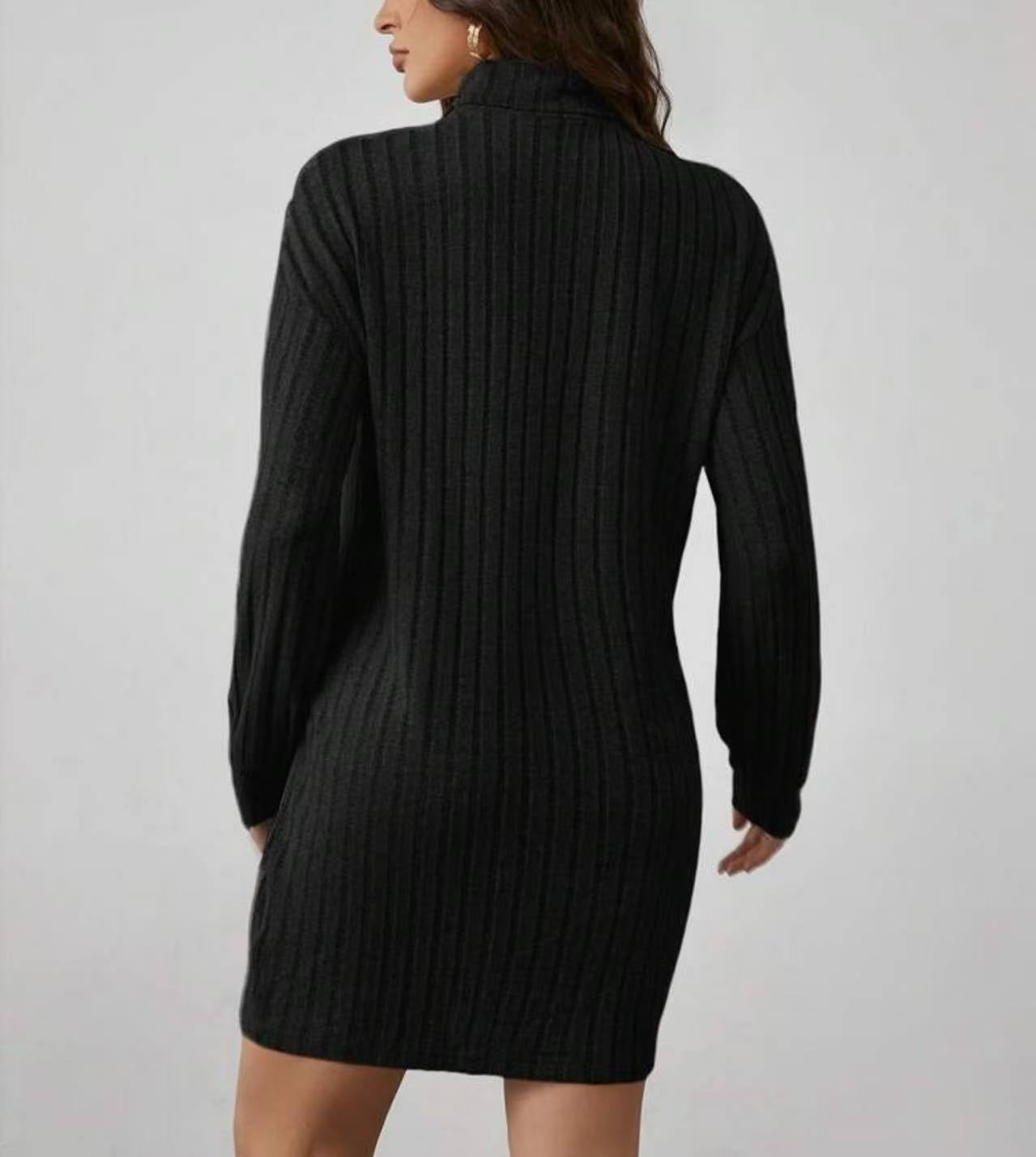 Women's Sunken Stripe Fleece Turtleneck Slim Dress