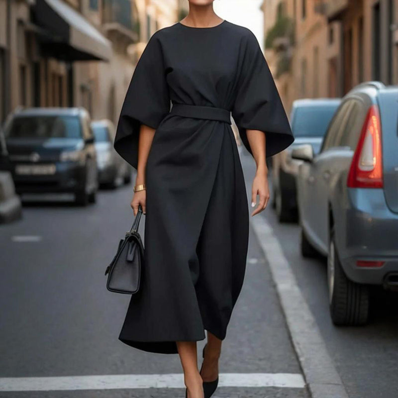 Solid Color Pleated Maxi Dress