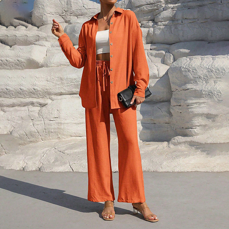 Lapel Button-Up Pants Set