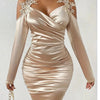 Satin Lace Bodycon Dress with Pleated Skirt