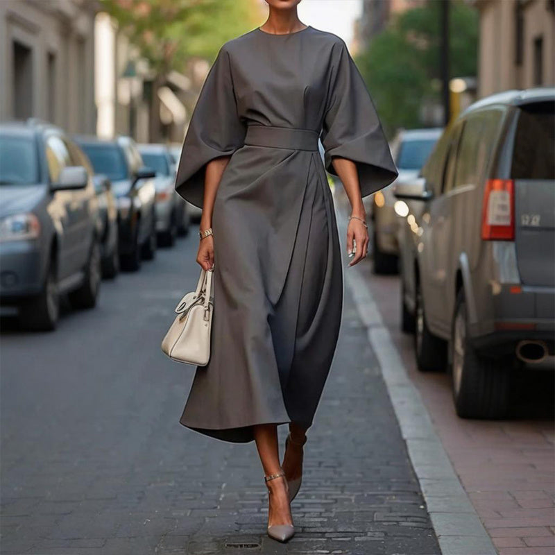 Solid Color Pleated Maxi Dress