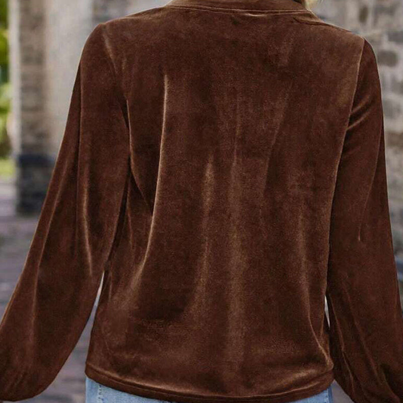 Solid V-Neck Button Detail Blouse