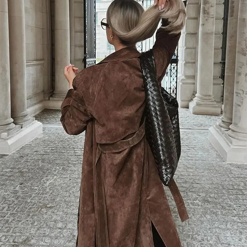 Double Breasted Suede Long Coat