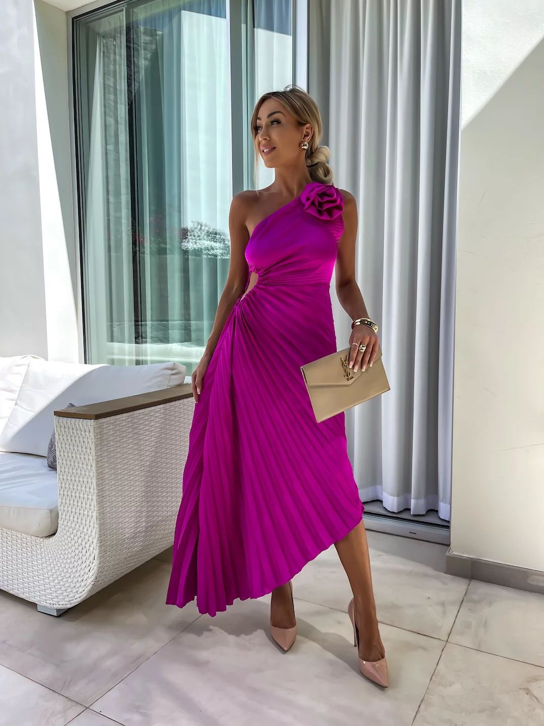 Rose Flower Fashionable Sexy Evening Party Club Asymmetrical Dress