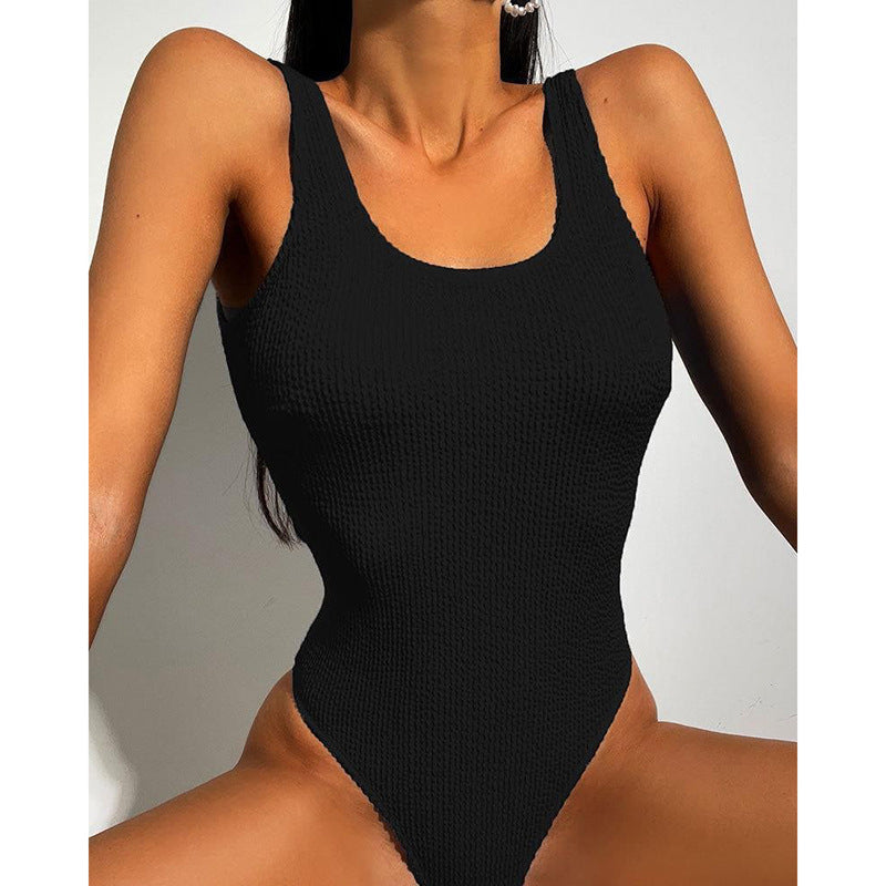 High-Waist Belly Cover One-Piece Swimsuit