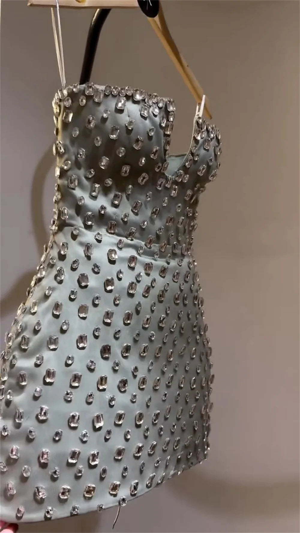 Mila Satin Crystal Mini Dress