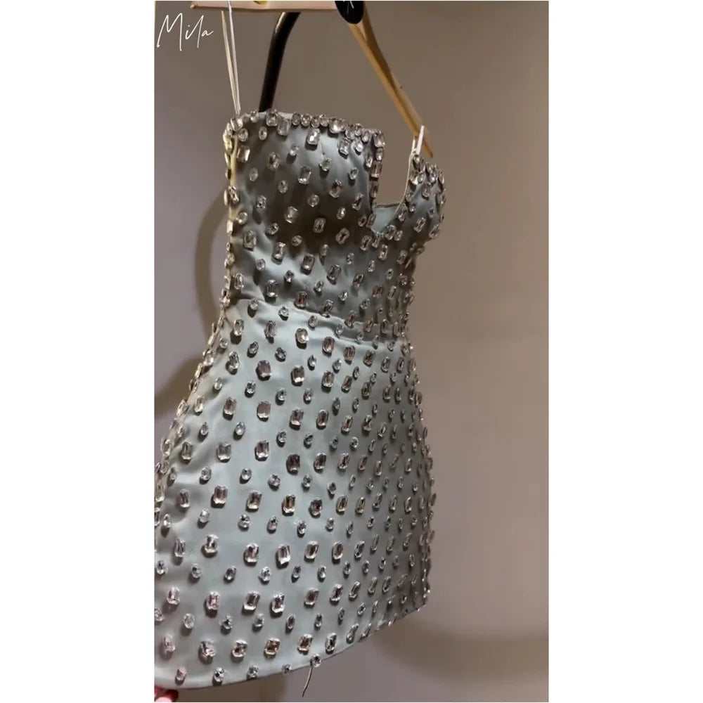 Mila Satin Crystal Mini Dress