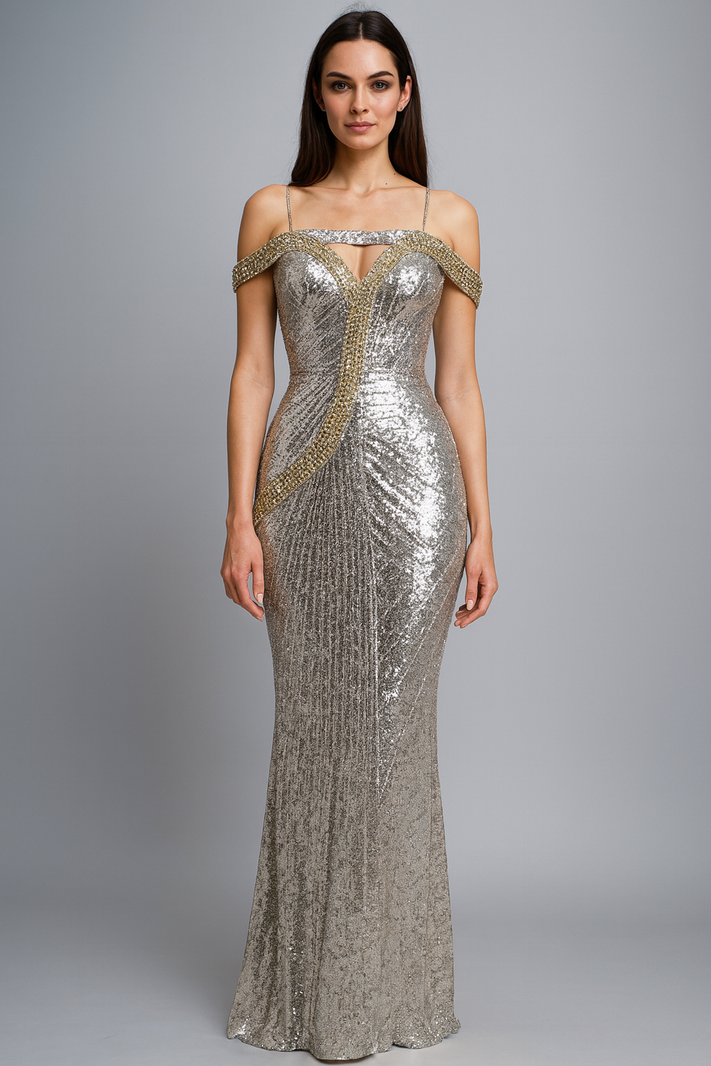 Silver Egret Sequin Gown