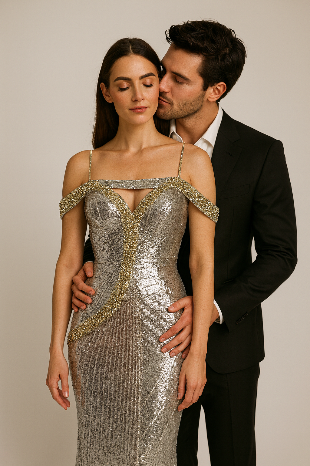 Silver Egret Sequin Gown