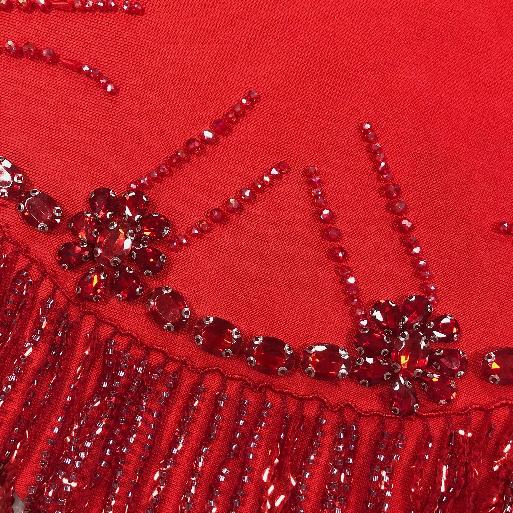 Velour Crimson Beaded Mini Dress