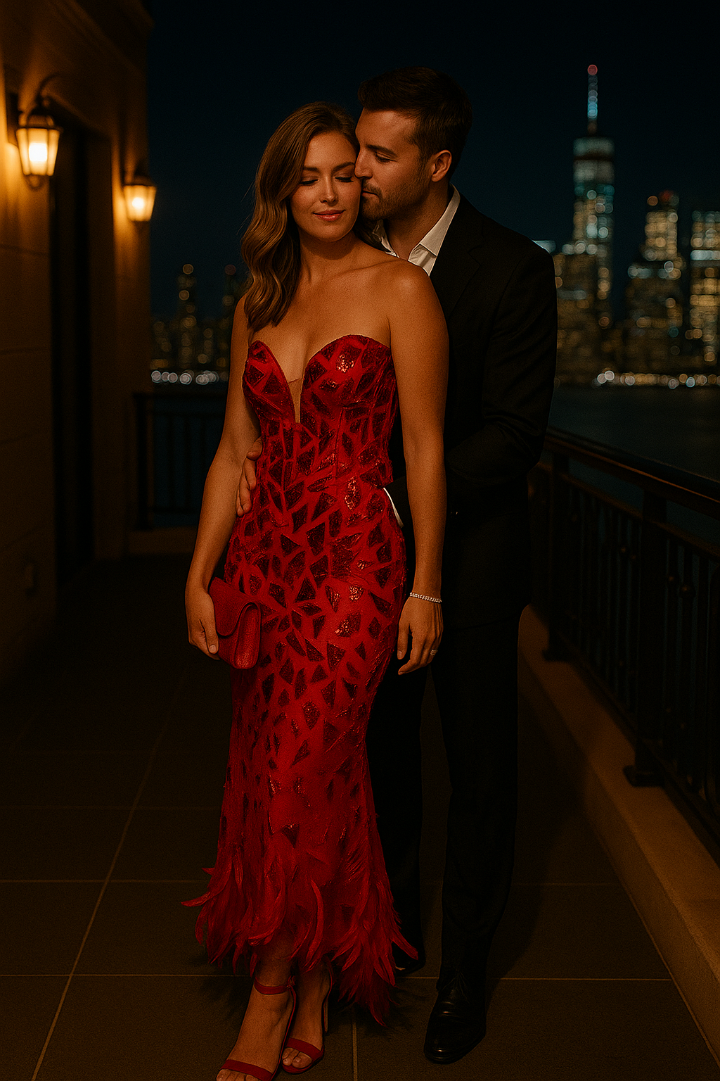 Crimson Feather Eclipse Gown