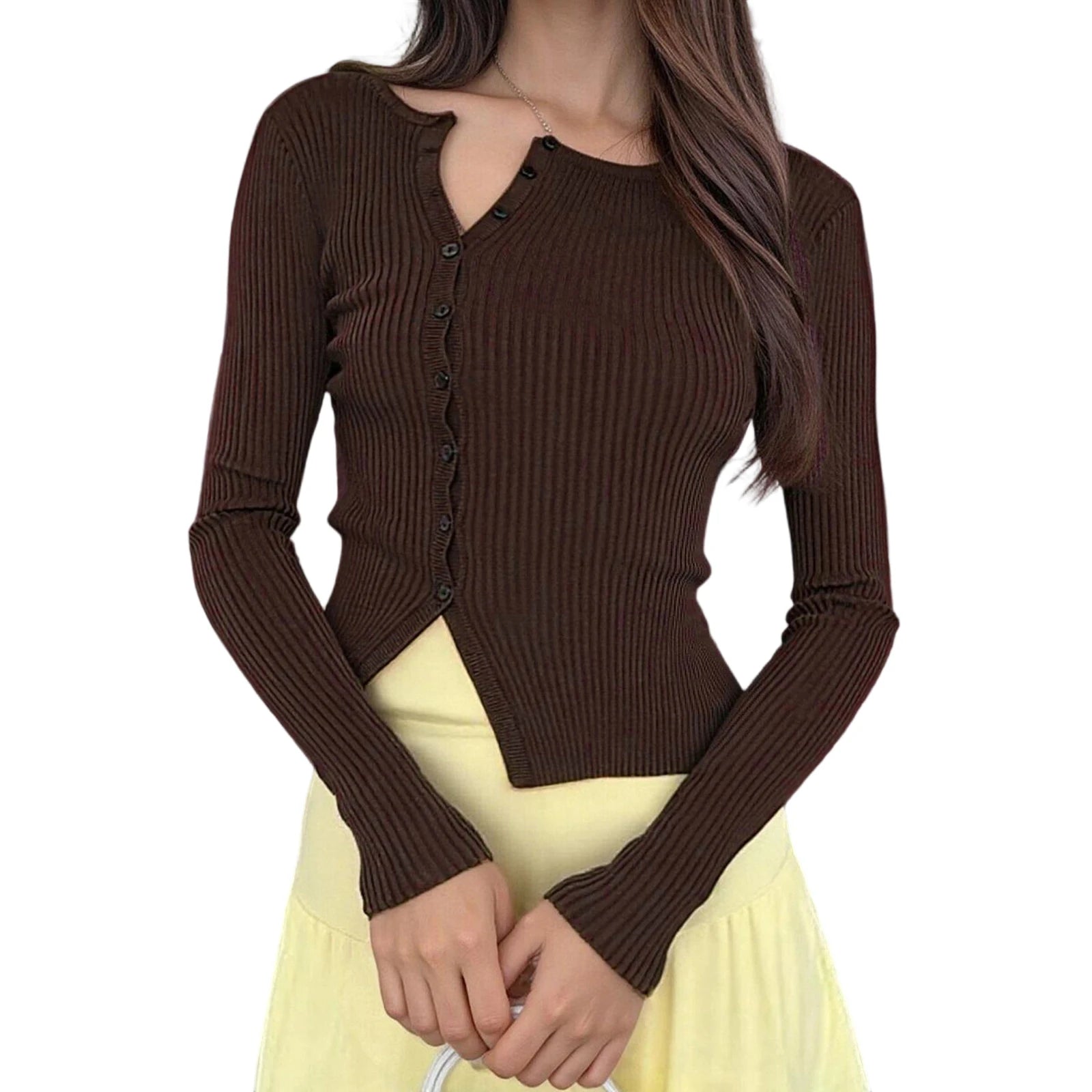 V-Neck Button Knit Sweater