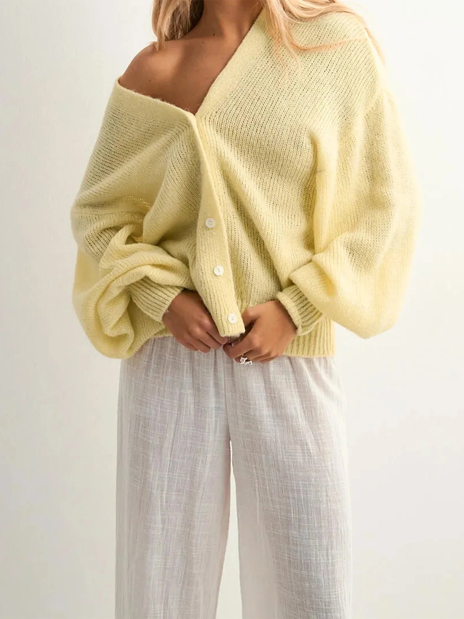 V-Neck Button Knit Cardigan